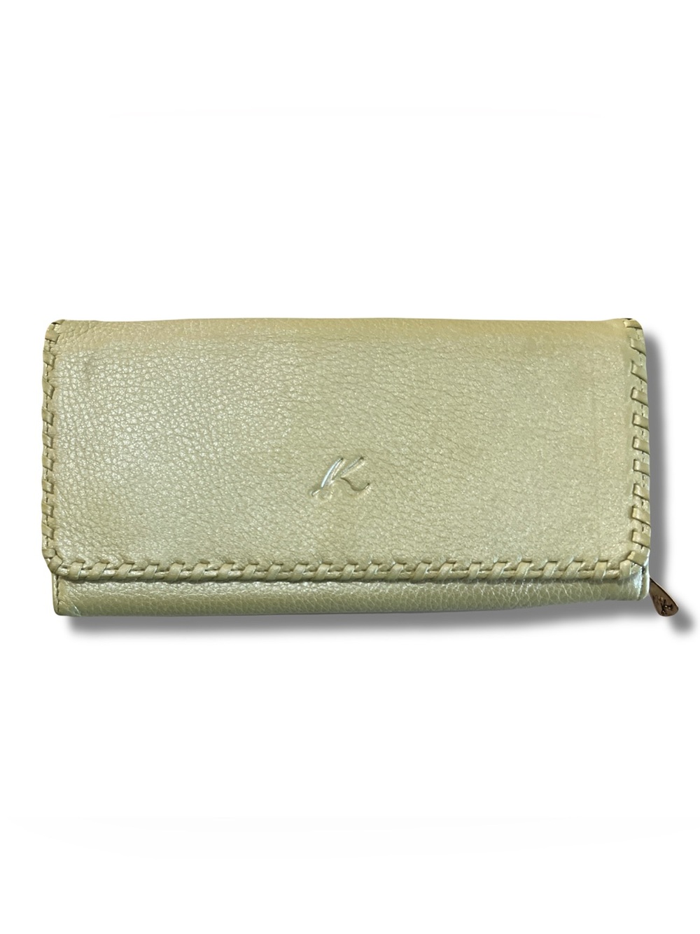 Vintage Kitamura 2 Yokohama Long Bifold Wallet Pearl Sage Green Leather Japan